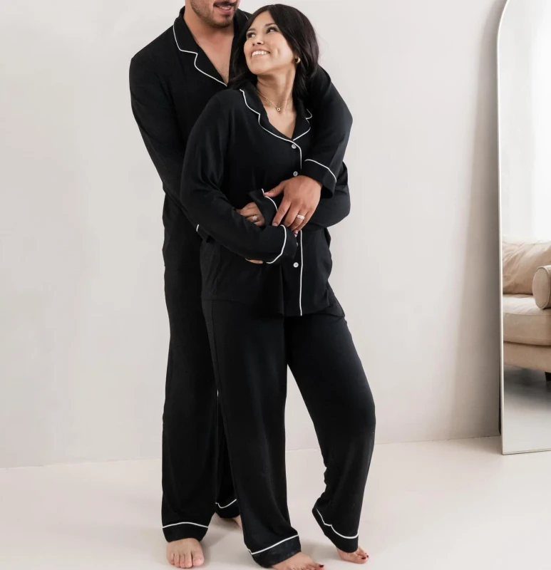 Custom Bamboo Modal Pajamas for Women Men Button up Pyjamas Long Sleeve Shirt Pajama Pants Women Sleepwear 2pcs Sets Clothing