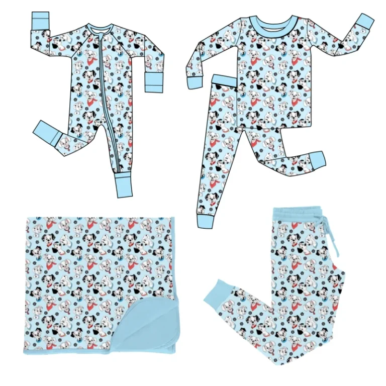 Custom-Bamboo-Mommy-and-Me-Outfits-Women-Jogger-Pant-Kids-Pajamas-Zippy-Baby-Blanket-Spotted-Dog-Bamboo-Family-Matching-Outfits