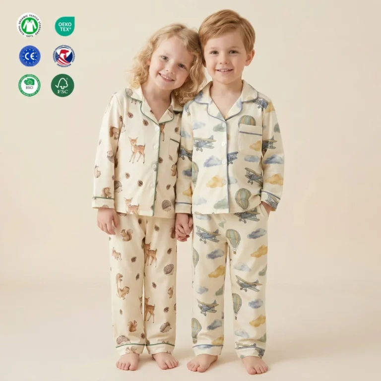 Custom-Bamboo-Spandex-Kids-Pajamas-Set-Organic-Cotton-Boys-Girls-Loungewear-Two-Piece-Soft-Children-Homewear-Toddler-Sleepwear