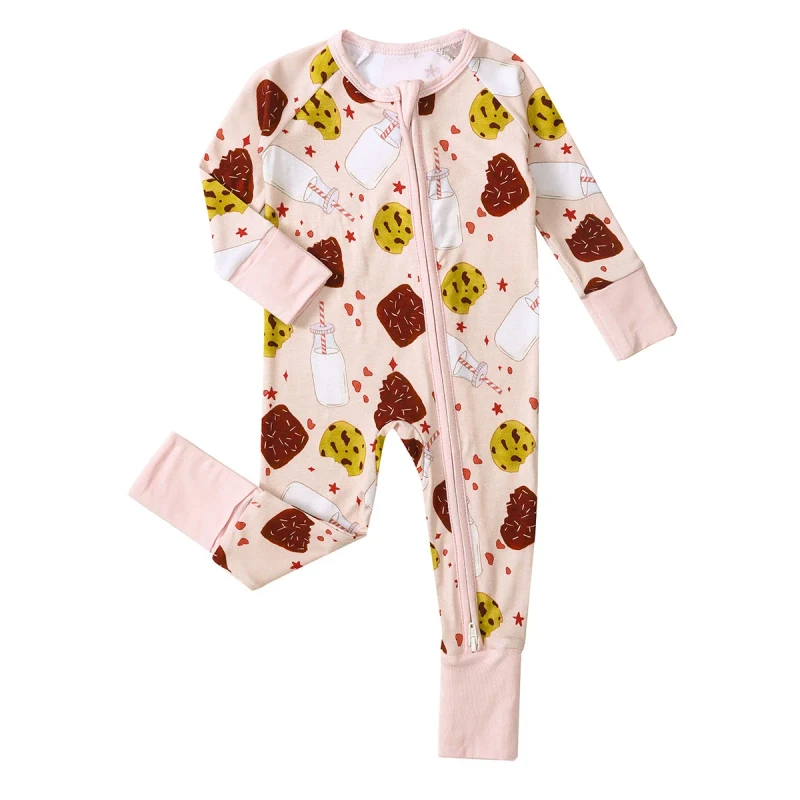 Custom Bamboo Spandex Printing Toddler Romper Bodysuit Clothing Two Way Zipper Newborn Jumpsuit Pajama Sleepwear Baby Onesie