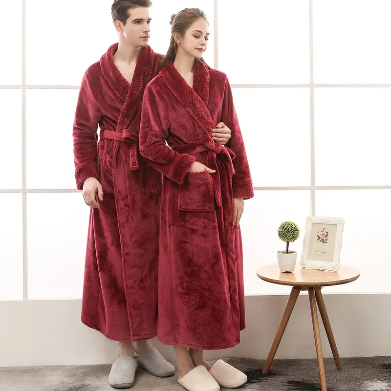 Custom Bath Robe Fashion Couple Autumn Winter Flannel Thick Men's Sleepwear Extra Long Luxury Bathroom Bathrobe