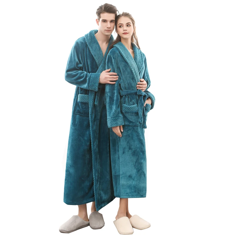 Custom Bath Robe Fashion Couple Pajamas Autumn Winter Flannel Thick Pajamas Men's Sleepwear Extra Long Luxury Bathroom Nightgown