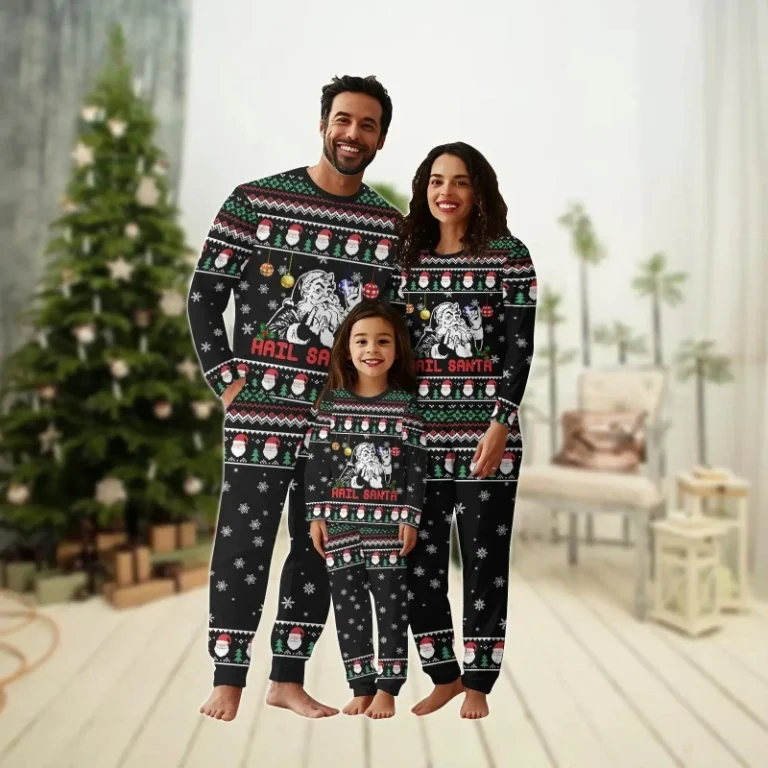 Custom-Black-Hail-Santa-Family-Matching-Christmas-Pajamas-Set-Rock-Style-POD-Sleepwear-Support-1pc-Dropshipping-Free-Mockup-PJS