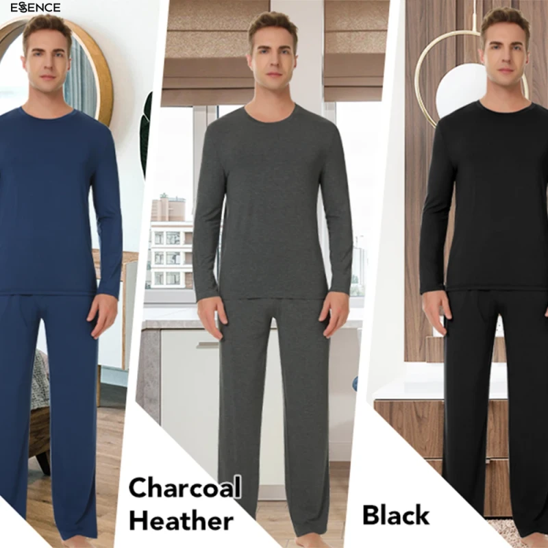 Custom Casual Loose Bamboo Men's 2 Piece Sleepwear Long Shirt and Pants Set Pajama for Men