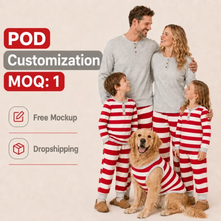 Custom-Christmas-Family-Pajamas-MOQ-1-Striped-Personalized-Xmas-PJs-Family-Pajamas-Woman-Family-Matching-Sleepwear-with-Button