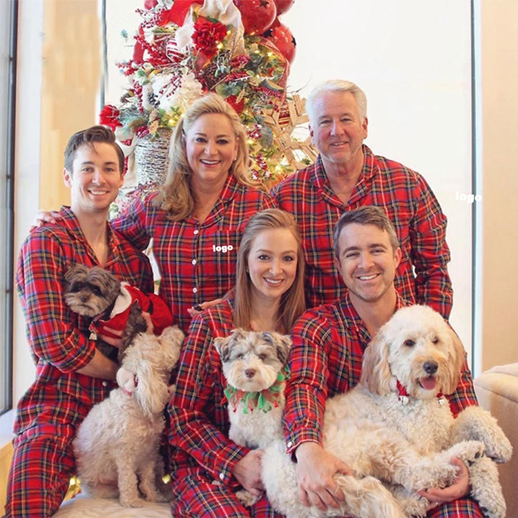 Custom-Christmas-Matching-Plaid-Print-Knit-Holiday-Pajamas-Family-Christmas-Pyjama-PJs-Set