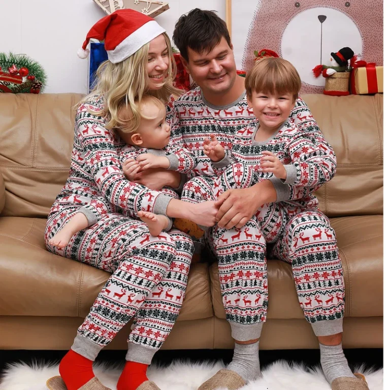 Custom-Christmas-Nordic-Family-Matching-Elastic-Waist-Front-Pajamas-Set-Polyester-Sleepwear-for-Men-Women-Kids