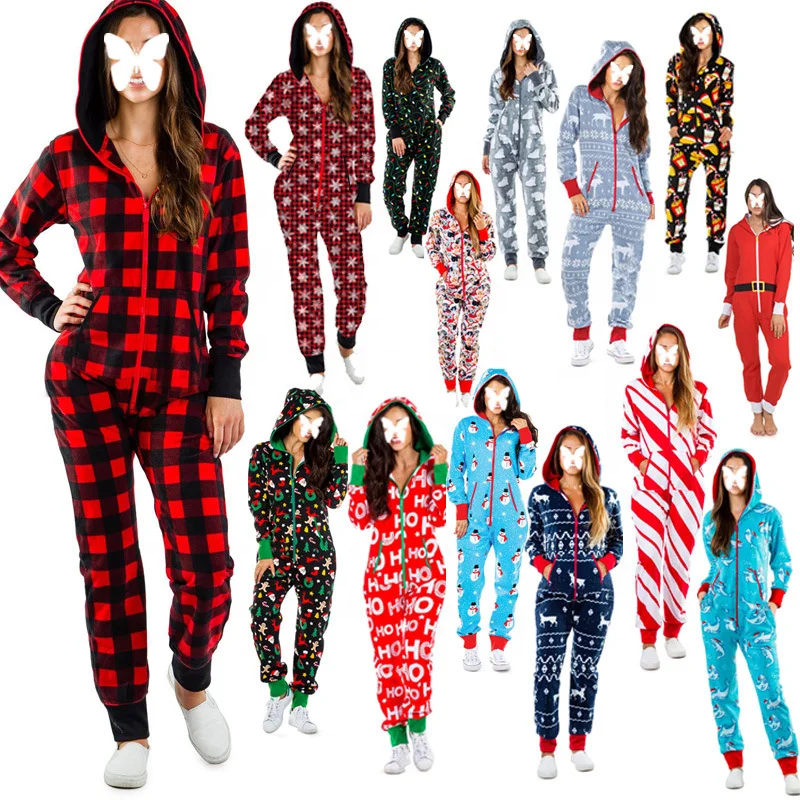 Custom Christmas Print Adult One-piece Pajamas for Women