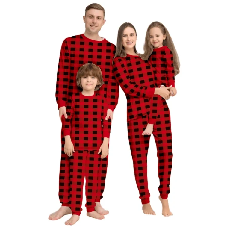 Custom-Christmas-Pyjamas-Set-Breathable-Elastic-Waist-Sleepwear-Solid-Pattern-Family-Matching-Winter-Pajamas