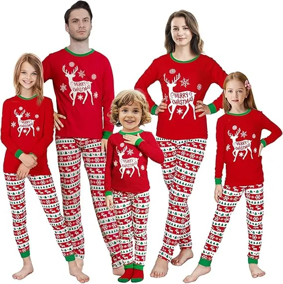 Custom-Christmas-Reindeer-Family-Matching-Elastic-Waist-Breathable-Soft-Pajamas-Set-Polyester-Sleepwear-Men-Women-Kids-Nightwear