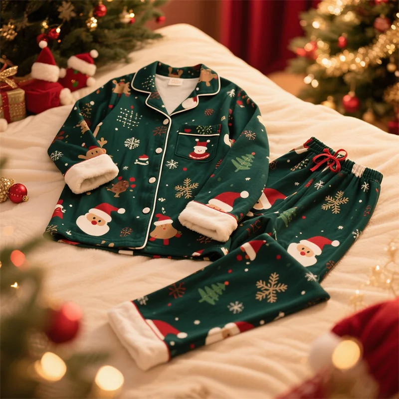 Custom Christmas Sleepwear Pajamas Western Women's Winter 2 Pieces Family Matching Christmas Pajamas Set for Women