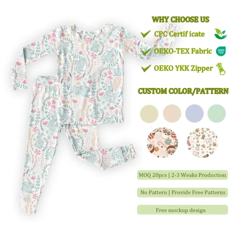Custom-Color-Bamboo-Pajamas-2-Pcs-Set-Summer-PJS-Loungewear-Bamboo-Baby-Pajamas-for-Spring