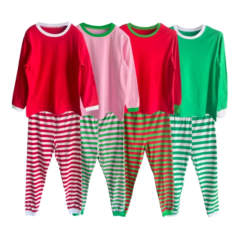 Custom-Cotton-Christmas-Pajamas-Set-Green-Stripe-Family-Sleepwear-Pyjamas-Blank-Top-Christmas-Matching-Family-Pajamas