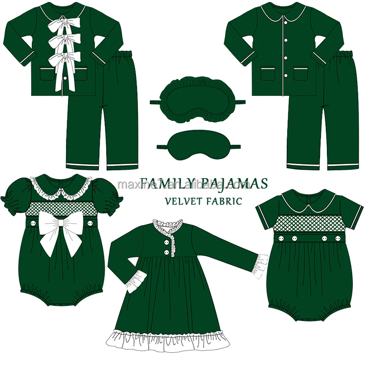 Custom Embroidered Logo Sleepwear Peter Pan Collar Sibling Matching PJs 2T-10Y Holiday Family Boys' Christmas Pajama Set