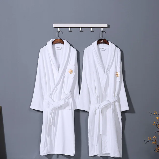Custom Embroidered Women's Bath Robe Cotton Velour Luxury 5 Star Hotel Robe Spa Bathrobe Supplier OEM