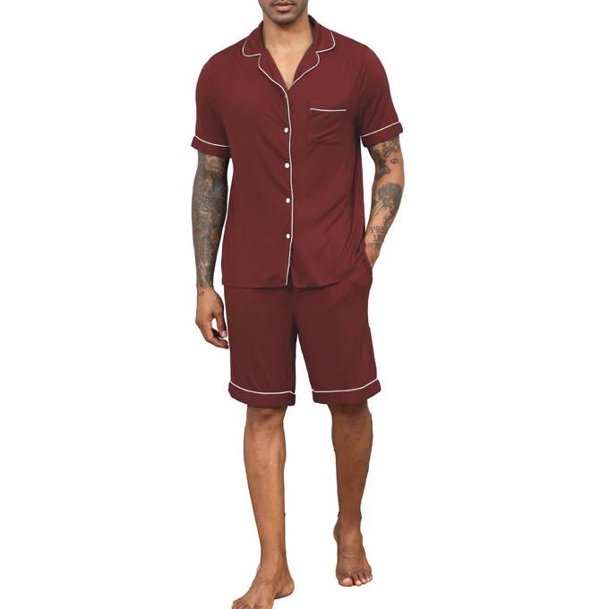 Custom Fabric Summer Short Mens Pajamas Loungewear Adult Pyjamas Organic Bamboo Home Use Pjs Breathable Men's Sleepwear Set