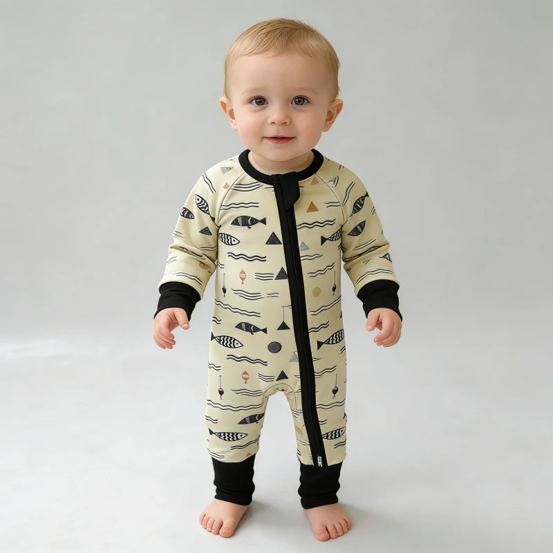 Custom Finishing Pattern Baby Clothing Baby Rompers Baby Bamboo Clothing Kids Baby Bamboo Pajamas Sleepsuit