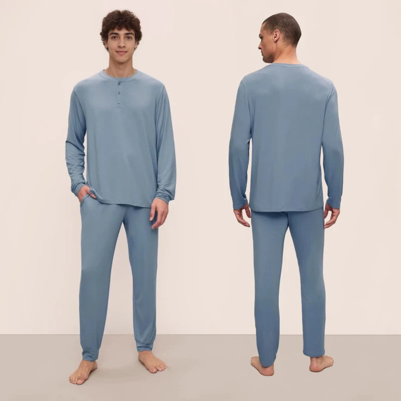Custom Full Size Cotton Spandex Men's Pajamas Set Breathable Quick Dry Thermal Nightwear 2 Piece