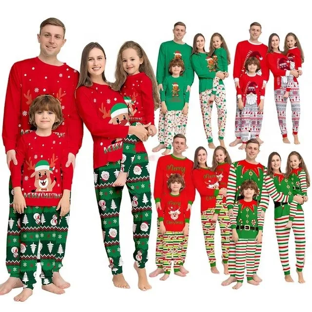 Custom High Quality Christmas Long Sleeve Pajamas Family Set Matching Pijamas Christmas Pajamas for Kids