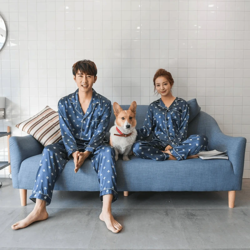 Custom High Quality Long Sleeves Men's Button Down Satin Pajama Set