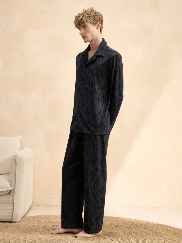 Custom High Quality Men's Loungewear Set for Adult Long Sleeve Soft Pajamas