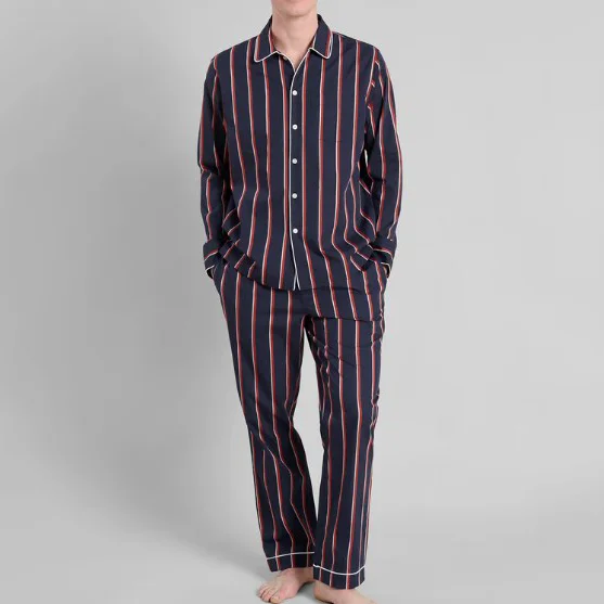 Custom High Quality Men's Sleepwear Set Striped Long Sleeve Soft Modal Breathable Casual 2 Piece Pajamas for Men pajama set custom