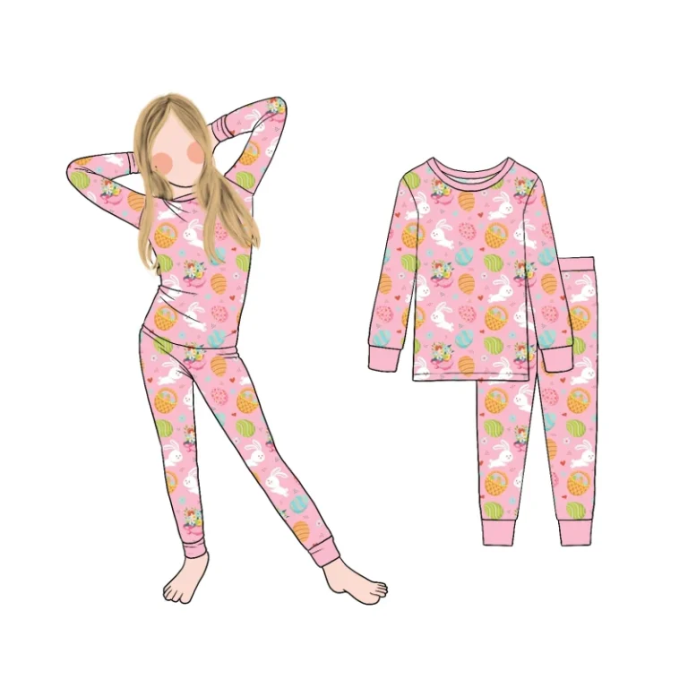 Custom-High-Quality-Soft-Autumn-Winter-Snug-Fitted-Lounge-Wear-Sleepwear-Long-Sleeve-Girls-2pc-Pants-Pajamas-Set