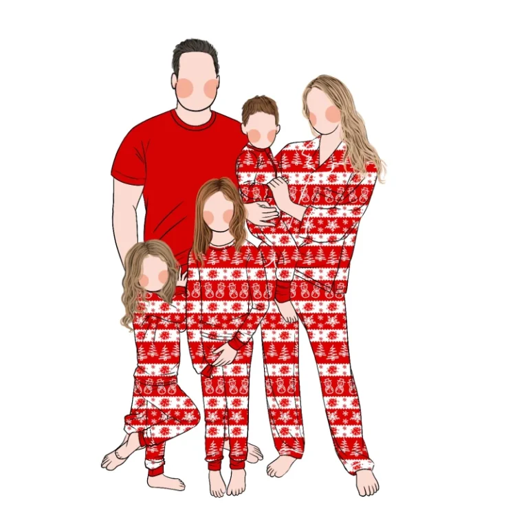 Custom-Hot-Selling-Christmas-Soft-Skin-Friendly-Fabric-Milk-Protein-Fiber-Family-Matching-Pajamas-Set-for-Home-Use