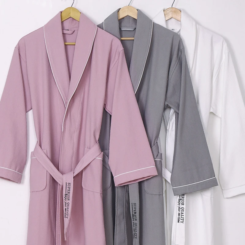 Custom Hotel Luxury Spa Bath Robe Set 100% Cotton Waffle Weave Light Weight Bathrobe with Logo Customized