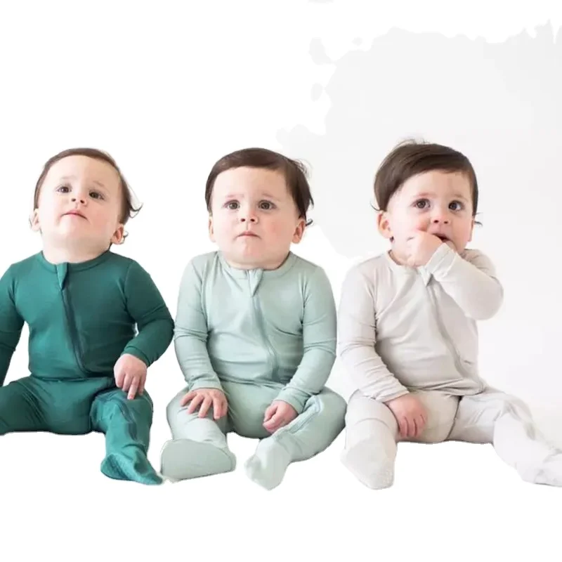 Custom Kids Baby Zip Ups Pajamas Western Style Cattle Printed Long Sleeve Bamboo Knitted Fabric Toddler Sleepwear