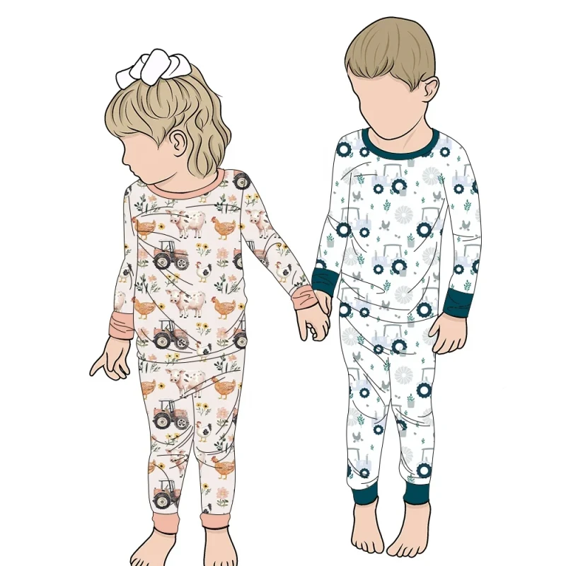 Custom Kids Bamboo Viscose Baby Clothing Bamboo Children Pajamas Long Sleeve Kids Pyjamas Set