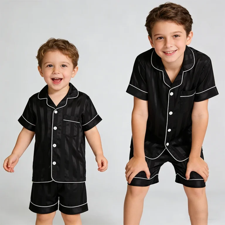 Custom-Kids-Satin-Pajamas-Short-Sleeve-Children-Bamboo-Pjs-Set-Cotton-Satin-Pajamas-Set-Kids-Baby-Boys-Sleepwear-Set