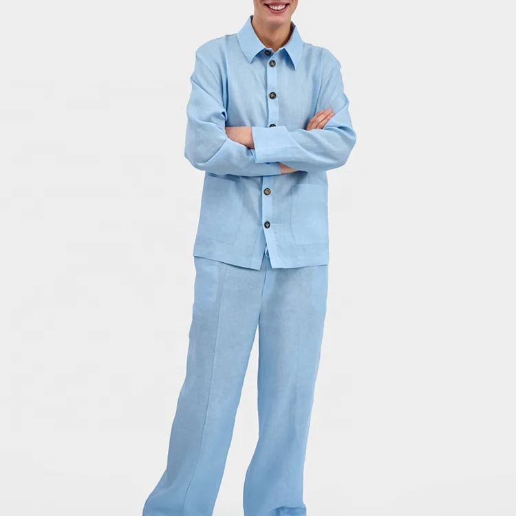 Custom Linen Men's Pajama Pants Set Sleepwear Men