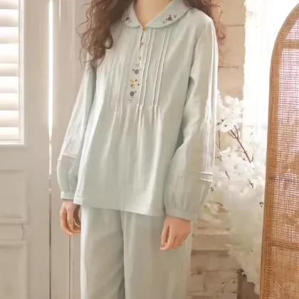 Custom Logo Cotton Solid Color Elastic Waist Spring Soft Breathable Women's Two Piece Loungewear Pajamas Set pajama set custom
