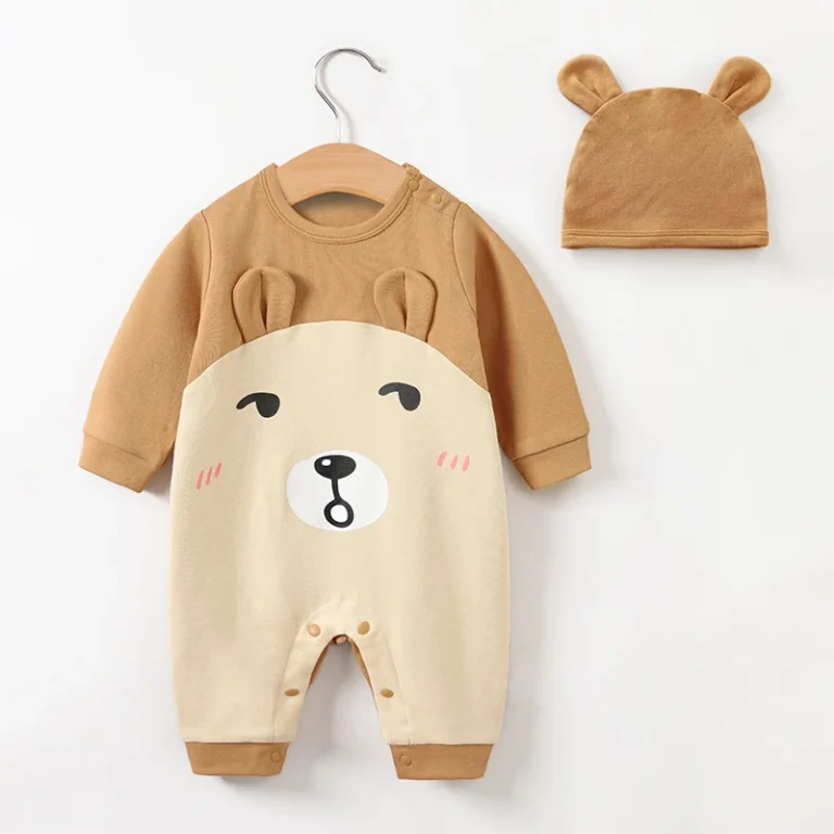 Custom-Logo-Daily-Wear-Newborn-Baby-Pajamas-Set-Spring-and-Autumn-Long-Sleeved-Cotton-One-piece-Clothes-Brown-Bear