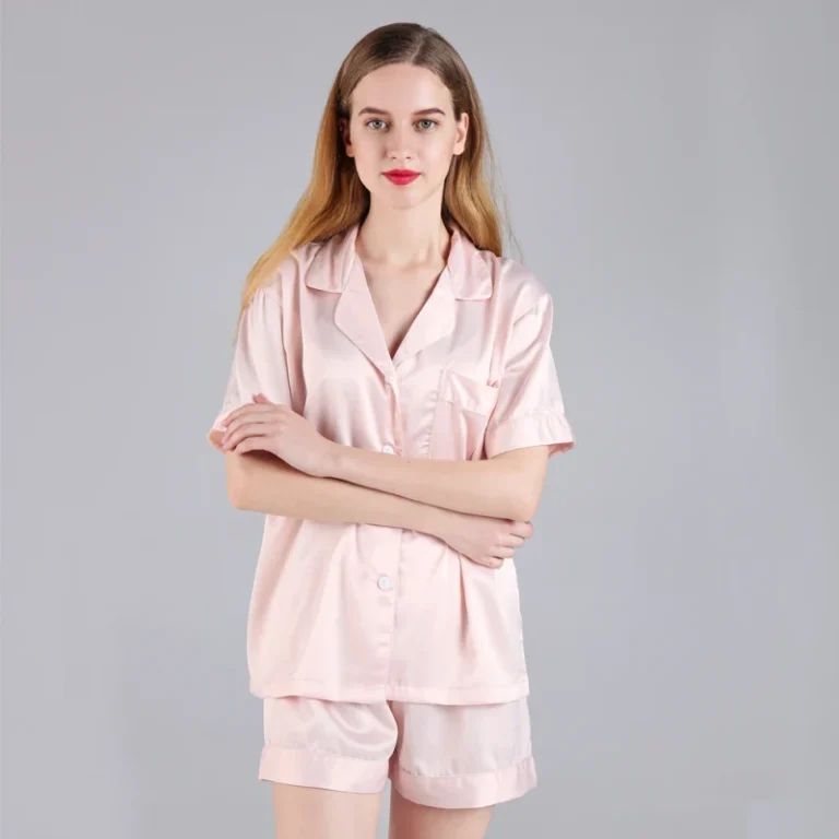 Custom-Logo-Elegant-Plus-Size-Summer-Spandex-Polyester-Short-Sleeve-Two-Piece-Women-Wedding-Bridesmaid-Pajamas-Set