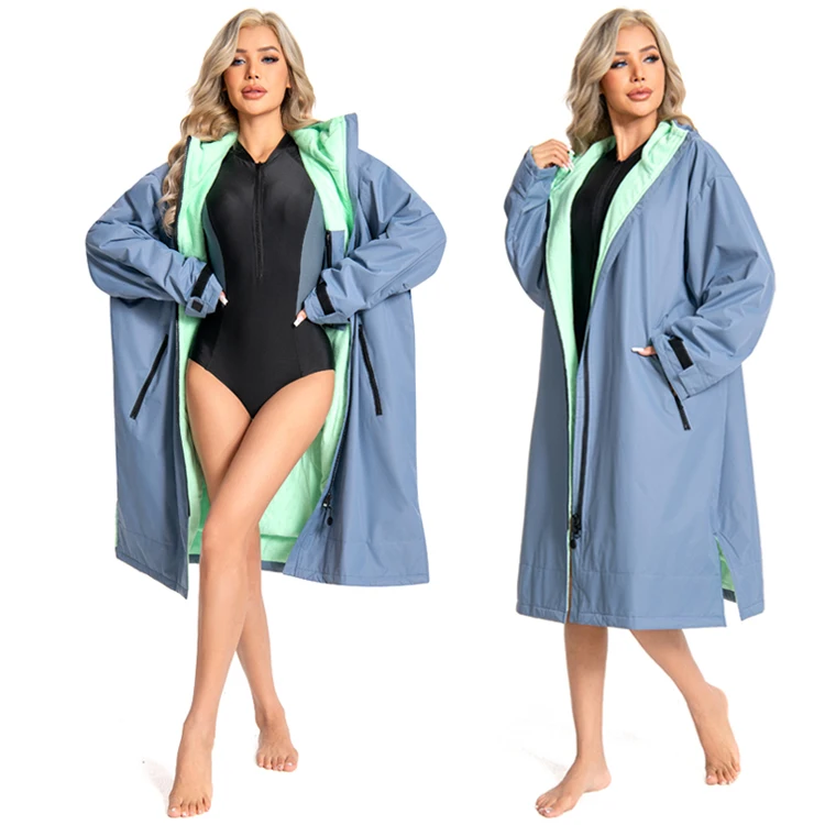 Custom Logo Embroidery Winter Beach Surf Poncho Hooded Beach Towel Swim Parka Waterproof Quick Dry Warm Changing Robe