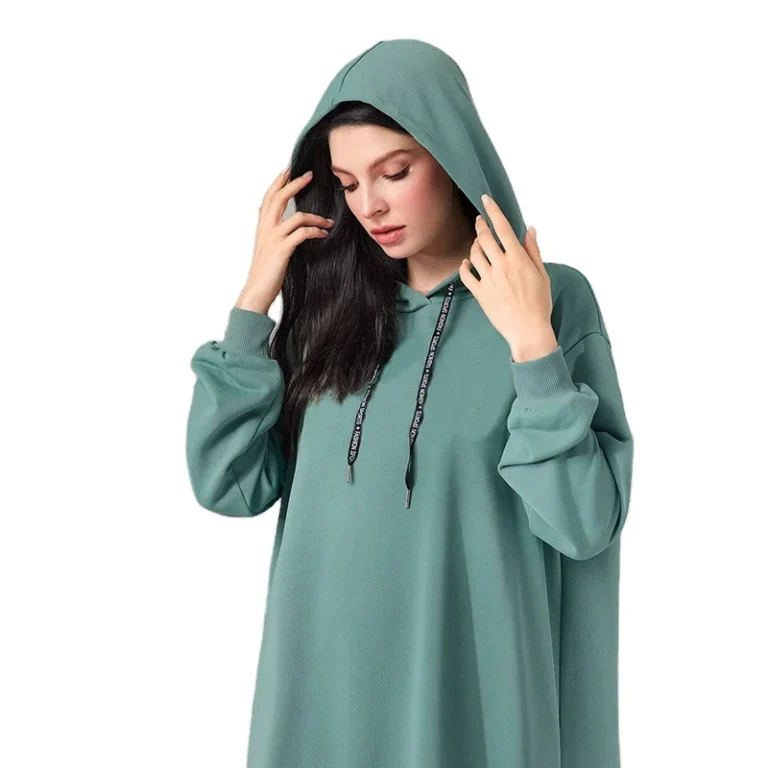Custom-Logo-Muslim-Womens-Hooded-Sweatshirt-Drawstring-Fleece-Terry-Lightweight-Long-Sleeve-Pullover-Hoodie-Dress