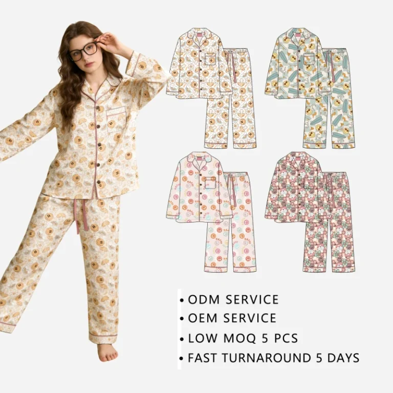 Custom-Logo-OEM-ODM-Family-Bamboo-Fiber-Pajama-Set-Lapel-Collar-Piping-Long-Sleeve-Long-Pants-Matching-Loungewear