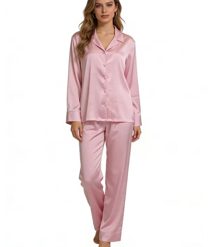 Custom Logo Pattern Sleepwear Women Long Sleeve Sets Women's Silk Pajamas
