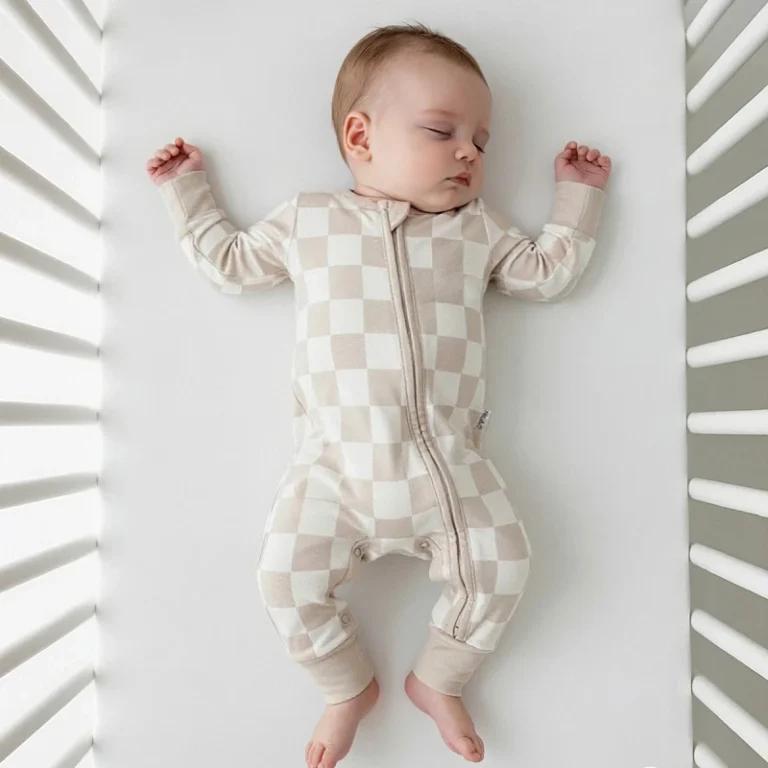 Custom-Logo-Plaid-Knitted-Casual-Spring-for-Zippered-Fold-Cufaf-and-Foot-Romper-Bamboo-Baby-Pajamas-for-Infants-Toddlers