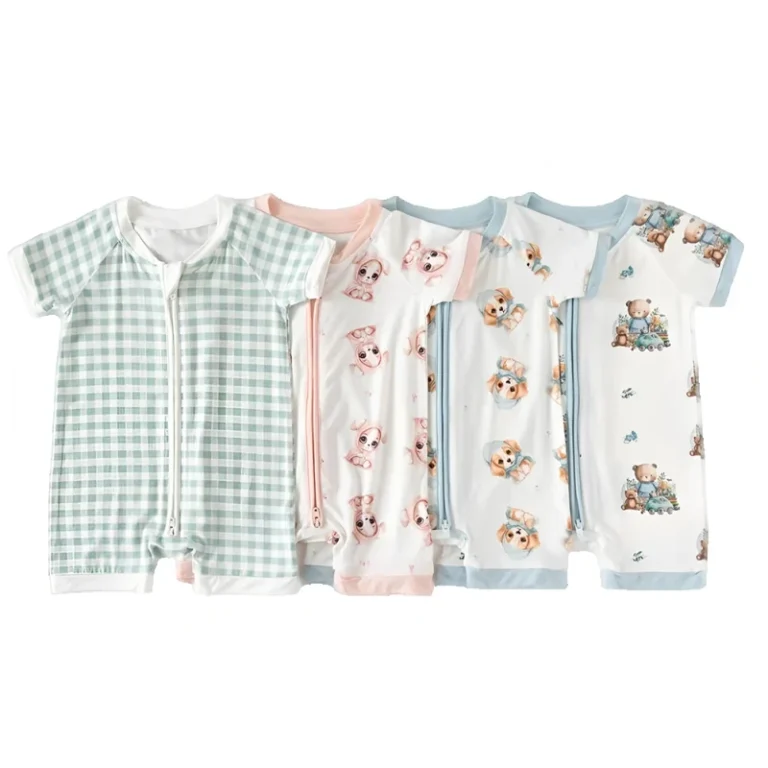 Custom-Logo-Print-95-Bamboo-5-Spandex-Baby-Toddler-Short-Sleeve-Romper-Kid-Pajamas-Sleeper-Clothes