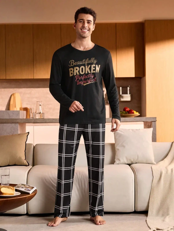 Custom Luxury Plus Size Breathable Quick Dry Men's Plaid Pajama