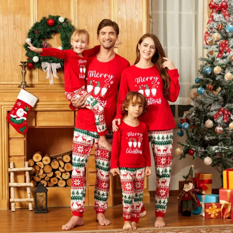 Custom-Matching-Christmas-Pajamas-for-Family-Gnomes-Pattern-Red-Tops-Printed-Jogger-Pants-Holiday-Sleepwear-Dropshipping