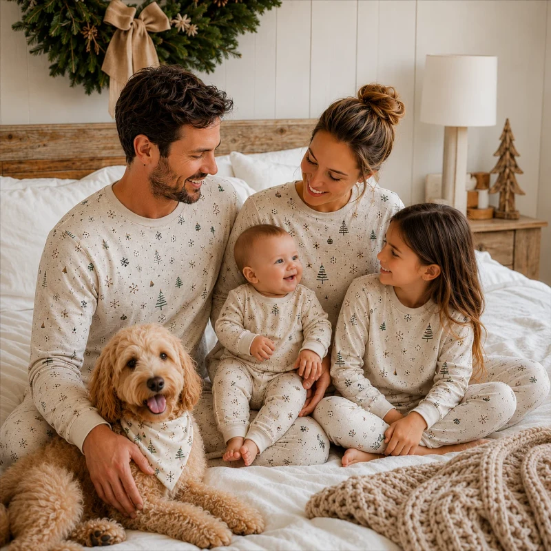 Custom Matching Family Christmas Pajama Set Print on Demand Holiday Sleepwear for Dad Mom Kids Baby OEM ODM for Boutique Brand