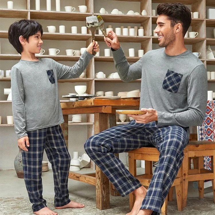 Custom-Men-Dad-Boys-Matching-Plaid-Pyjamas-Bamboo-Long-Sleeves-PJs-Soft-Cotton-Pajamas-Set