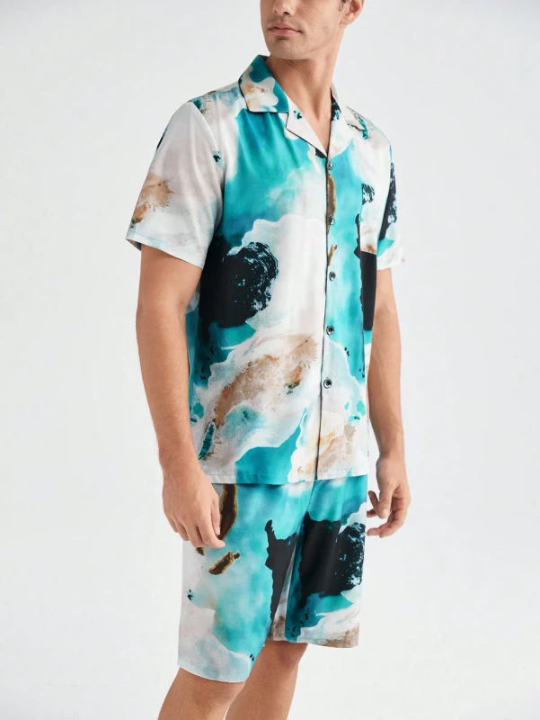 Custom Men's Luxury Summer Breathable Ice Silk Pajamas Summer Sleepwear Set