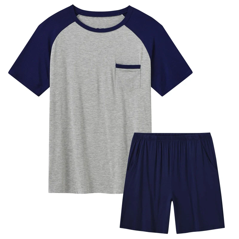 Custom Modal Spandex Men's Short Sleeved Raglan Pajamas Home Clothes Night Gown Sleepwear Shorts High Quality Suit