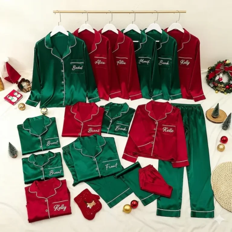 Custom-Name-Matching-Family-Christmas-Pajamas-Personalized-Red-and-Green-Satin-Silk-Holiday-Kids-Girls-and-Boys-Sleepwear-Set