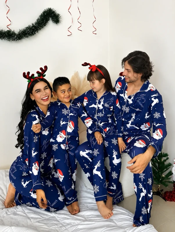Custom Navy Family Matching Christmas Pajamas Set AOP Sublimation Sleepwear 1pc PJS